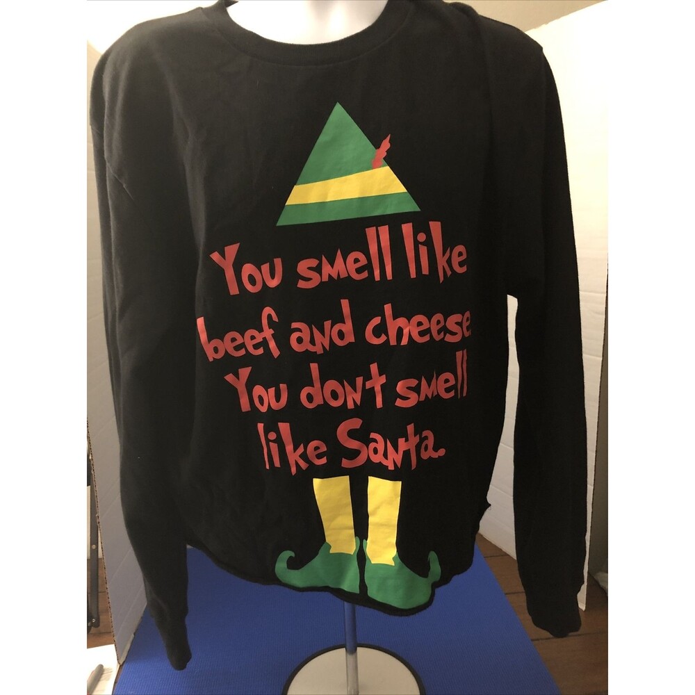 Elf Movie Santa Beef & Cheese Buddy Elf Long Sleeve Shirt Size Large